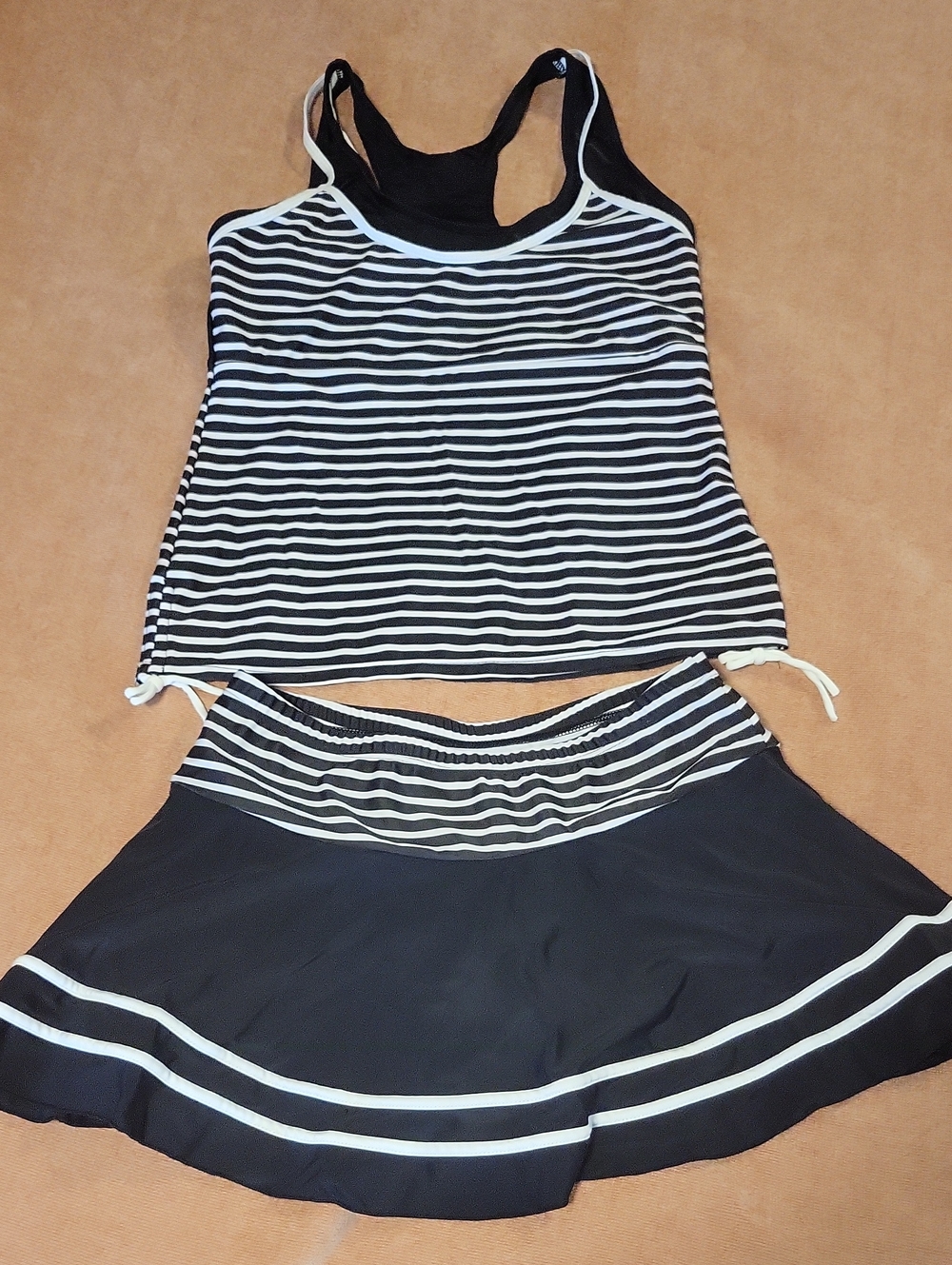 Black and White Striped 2 Piece Swim Suit